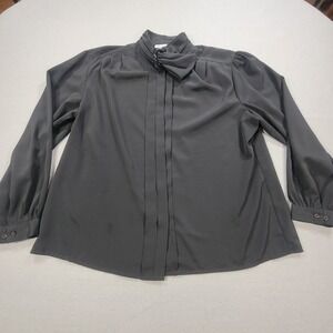 Vintage Gailord Blouse Bow Neck Long Sleeve Black Womens Size 14 Retro Secretary